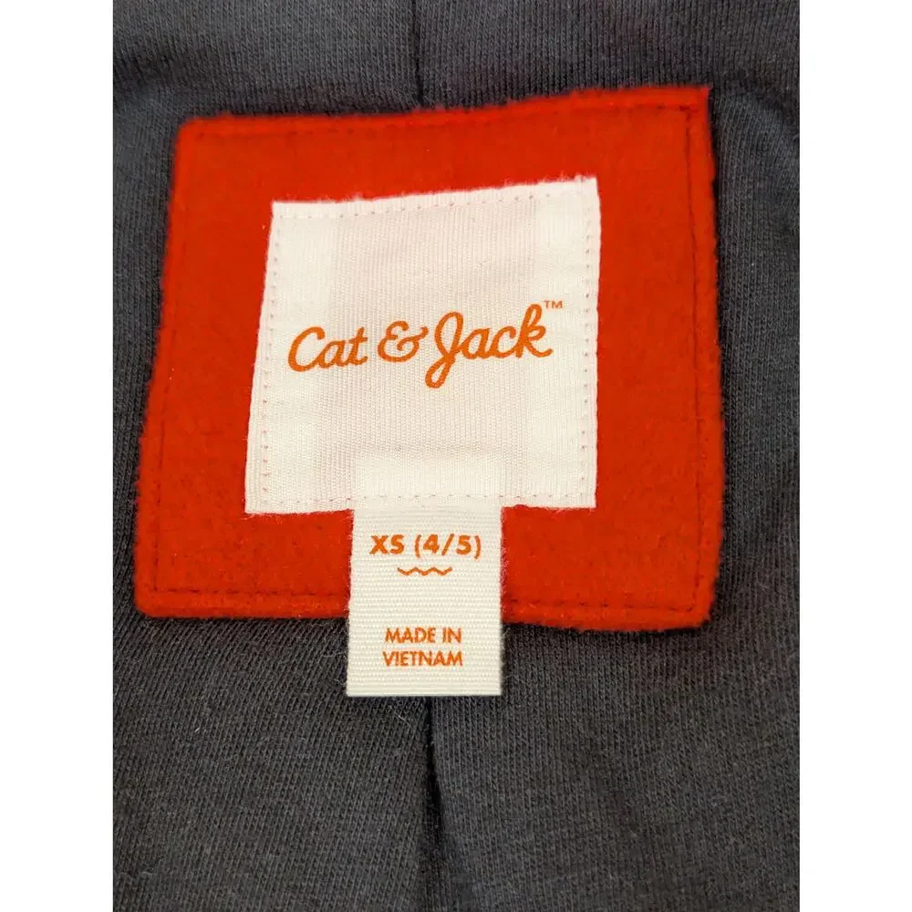 Cat & Jack Girls Size XS 4/5 Red Coat W/ Detachable Faux Fur Hood (1139)